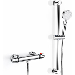 Змішувач для ванни з термостатом, накладний, хром, латунь, з кнопкою безпеки 38°C, для ванни, душ, термостат, водопровідний кран