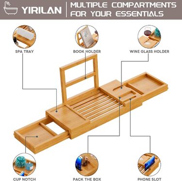 Підставка для ванни Yirilan, висувна, бамбукова, для 1-2 осіб, з дерева, розкішна