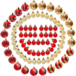 Набір різдвяних кульок PEMOTech, пластикова коробка для ялинкових кульок з вішалкою, пластикові непорушні маленькі кульки для прикраси ялинки (червоний та Золотий) (88 шт.)