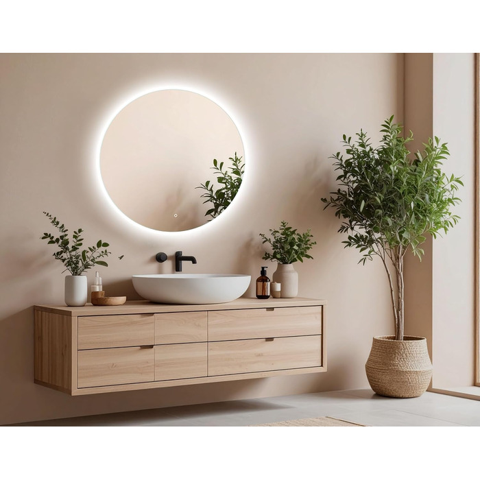 Дзеркало для ванної кімнати Venti 60 см з підсвічуванням, LED, кругле, з тач-перемикачем (50x50 см)