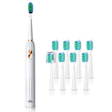 Звукова електрична зубна щітка Dada-Tech для дорослих і дітей, 5 режимів, 9 насадок, біла