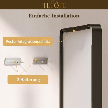 Дзеркало для ванної кімнати TETOTE 40x50 см, чорне, прямокутне, з металевим каркасом, з круглими кутами, для раковини, з загартованого скла