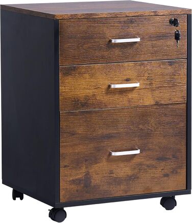 Шафа для документів на колесах SogesHome, мобільний контейнер для офісу, 3 висувні ящики, білий, з замком, для дому та офісу (Вінтаж)