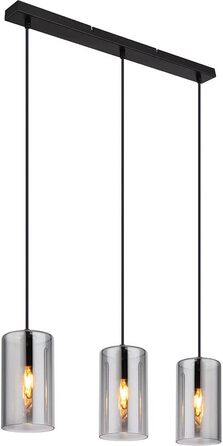 Підвісний світильник Globo Підвісний світильник Стельовий світильник Обідня настільна лампа 3 полум'я, металеве чорне скло димові фарби, 3 шт. E14, H 120 см