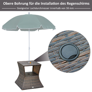 Підставка для парасольки Outsunny Garden Table Side Table 54 x 54 x 55 см виготовлена з поліротанга коричневого кольору, ідеально підходить для садових меблів і тераси