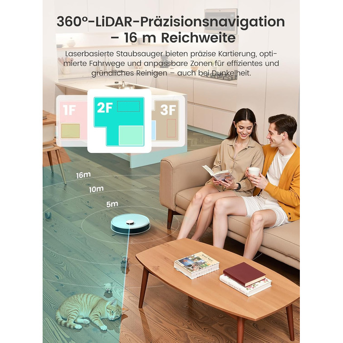 Робот-пилосос LEFANT M3 з функцією миття підлоги, регульованою насадкою, потужність всмоктування 12000 Па, функція картографування, інтегрована зарядна станція, керування через Wi-Fi, додаток та Alexa