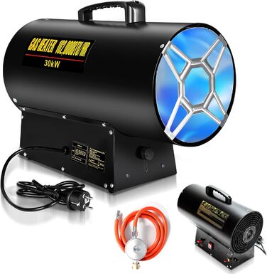 Газова теплова гармата для приміщень Ikodm, 30 кВт, 220V, 320 м³/год, з газовим шлангом 1,2м та редуктором тиску 700 мбар