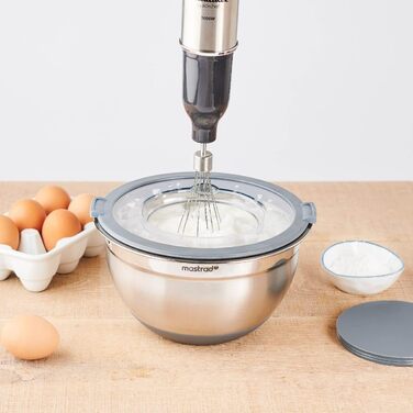 Миска Mastrad з нержавіючої сталі з прозорим кришкою та ручками - 3L, для змішування, випічки, приготування та зберігання продуктів, придатна для миття в посудомийній машині