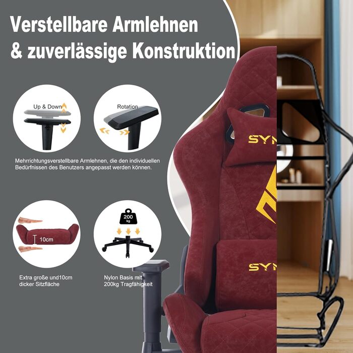 Ігровий крісло Symino, ергономічне, з дизайном гоночного авто, для ПК, з регульованою підніжкою, шкіра PU, обертове