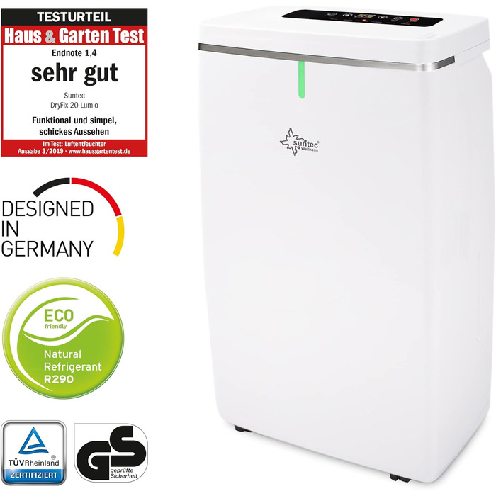 SUNTEC DryFix 20 Lumio: Електричний осушувач повітря для приміщень до 63 м² – 20 л/добу, 3-в-1 (осушувач, очищувач повітря, сушарка для білизни)