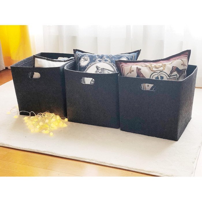 Набір HRB з 3 нейтральних коробок для зберігання, кошик для зберігання, що підходить для полиці, кошик антрацит, складний органайзер як набір ящиків для іграшок з 3 квадратних нейтральних