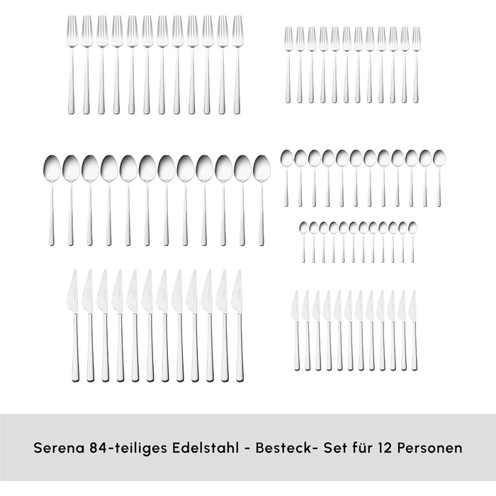 Набір столових приборів Karaca Elegance Serena, 84 шт., нержавіюча сталь, для мийки посуду