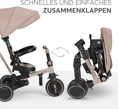 KikkaBoo Триколісний велосипед 8-в-1 з ручкою для батьків Aluma (Бежевий) від 1 року. Дитячий велосипед з поворотним сидінням, ременем безпеки, алюмінієвою рамою.