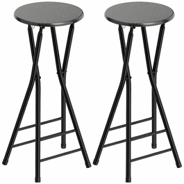 Набір з двох барних стільців, складані, зі сталевим каркасом, кухонні стільці з подвійною підніжкою, розмір 34 x 30 x 70 см, чорний