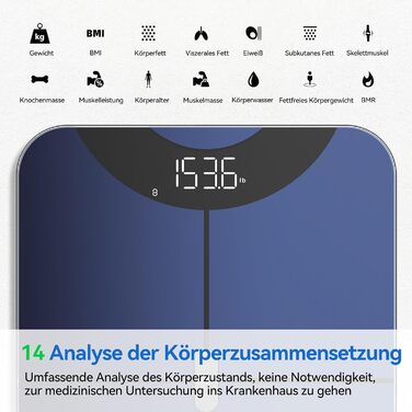 Цифрові ваги жиру в організмі Anyloop з додатком, 180 кг, Bluetooth, Аналіз тіла, Чорний