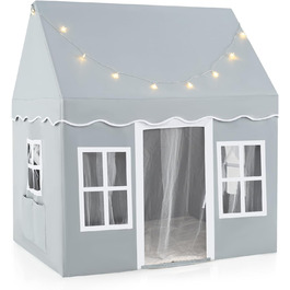 Дитячий намет DREAMADE з гірляндою та килимком, Тіпі, ігровий будиночок з вікнами, для хлопчиків та дівчаток, для дому та вулиці (Сірий)
