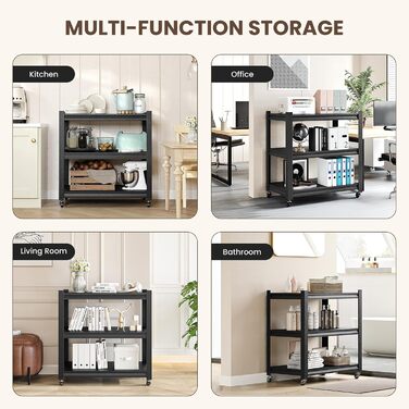 Металевий стелаж для кухні 80x86x45 см на коліщатках, чорний. Підходить для мікрохвильовки, інструментів, ванної кімнати та підвалу.