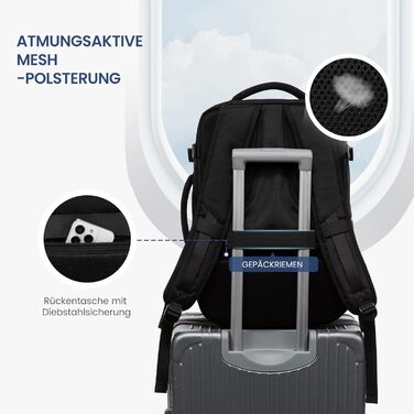 LOVEVOOK Рюкзак для ручної поклажі, дорожній рюкзак чоловічий/жіночий, 40л з відділенням для ноутбука, чорний, 45 x 32 x 20 см