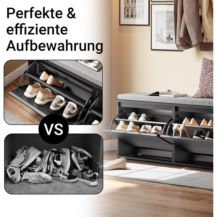 Взуттєва шафа SoBuy з 2 відкидними кришками, вузька, з 4 полицями, біла, 61x100x26 см, FSR165-W (з лавкою, чорна)