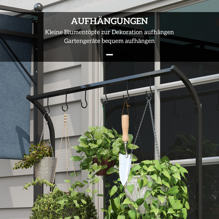 Outsunny Plant Stand Підставка для квітів з 3 ярусами та 6 гачками, сталеві сходи для рослин у чорному кольорі, 110x50x170см для саду та балкона