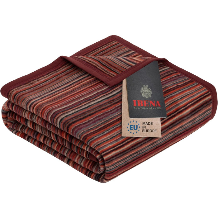 Вовняна ковдра Ibena Malang 150x200 см - Бавовняна суміш м'яка, тепла та придатна для прання, м'яка ковдра в смужку червоно-сірий 150 x 200 см Червоний/Сірий
