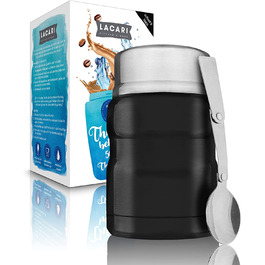Термальний контейнер LACARI для їжі в / Термос з нержавіючої сталі Контейнер для підігріву їжі Ланч-бокс і мюслі на винос / Коробка для їжі без BPA в комплекті ложка і сумка для перенесення (чорний, 500 мл)