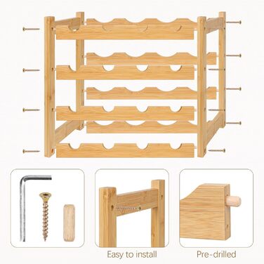 Стойка для вина VASMIA з бамбука, 3-ярусна, на 12 пляшок, для кухні та комори, білий колір