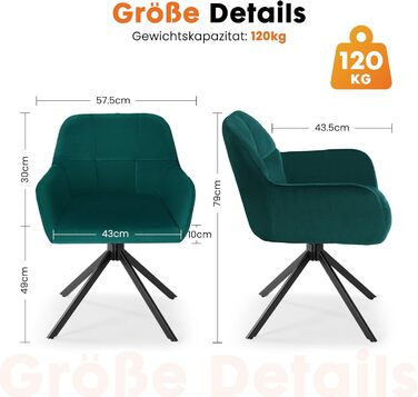 Набір з 2 стільців Sweetcrispy для їдальні, кухня, робочий кабінет, зелений, до 120 кг, з металевими ніжками