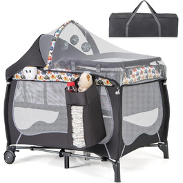 Дитяче ліжко-манеж DREAMADE 102x72 см, 3 в 1 з матрацом, москітною сіткою та пеленальним столиком, для немовлят та дітей 0-36 місяців (кольоровий)