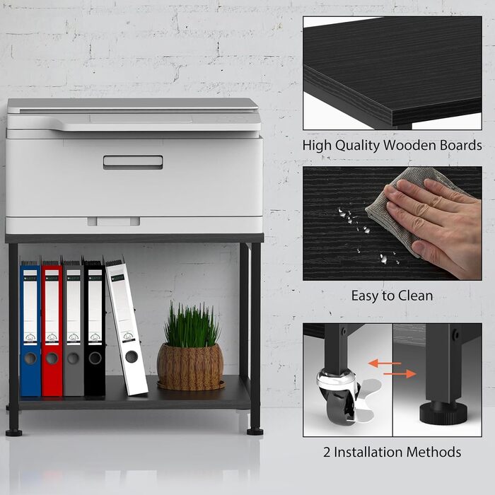 Підставка для принтера Smusei біла, 2-рівнева, з роликами, дерев'яна, для офісу, дому, школи, 42 x 30 x 35 см