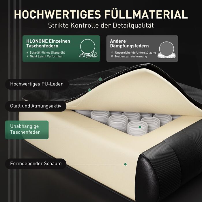 HLONONE Ігровий крісло, ергономічний геймерський крісло з кишеньковим пружинним матрацом, гоночний крісло для геймерів з підніжкою, підтримкою попереку, регульоване офісне крісло, вантажопідйомність 150 кг, PC крісло (Чорний-зелений)