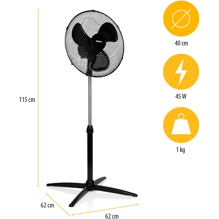 Вентилятор на п'єдесталі Tristar VE-5756 45 Вт 40 см Ø 115 см Регульований по висоті 3 налаштування швидкості коливається на 85