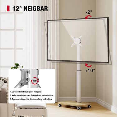 Підставка для телевізора мобільна з дерев'яною основою, поворотна, 19-42 дюйми, біла, до 20 кг, VESA 200x200 мм