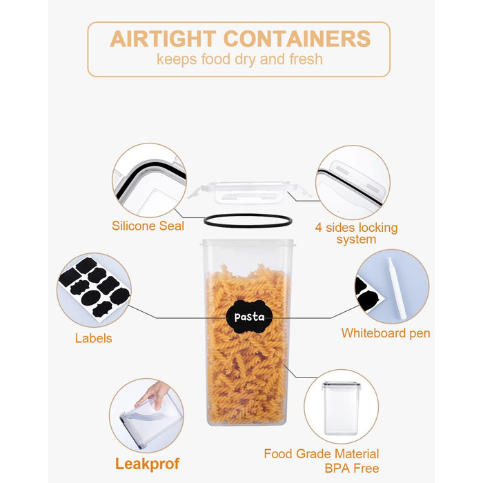 Набір контейнерів для зберігання Heucheey 25 шт. - Органайзер для кухні, контейнери для продуктів з кришкою, ємності для зберігання, мірна ложка, маркер, наклейки, щітка-губка
