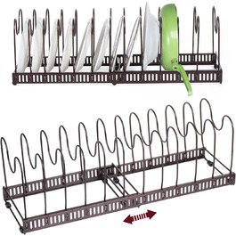 Висувна стійка-органайзер для каструль Kinsinder, органайзер для каструль з 12 регульованими перегородками, тримач для кришки кухонної каструлі для шафи, стійки, шафи (бронза-12)