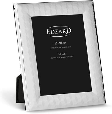 Рамка для фотографій EDZARD Faenza для фото 13 х 18 см, благородна посріблена, стійка до потьмяніння, з оксамитовою підкладкою, в т.ч. 2 вішалки, фоторамка для стояння та підвішування
