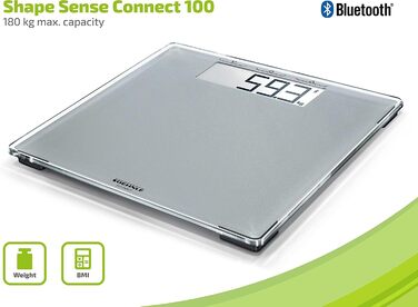 Цифрові ваги для ванної кімнати Soehnle Style Sense Connect 100 з Bluetooth і підключенням до додатків, ваги з великим РК-дисплеєм, ваги для ванної кімнати для максимальної ваги 180 кг