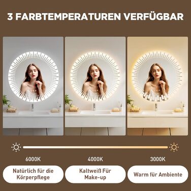 Дзеркало для ванної кімнати YOLEO з підсвічуванням 90x70 см, LED дзеркало з переднім та заднім освітленням, дзеркало для стіни з пам'яттю, 3 регульовані кольори світла, антизапотівання