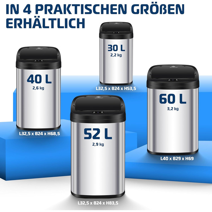 Відро для сміття KESSER 30 л, автоматичне та м'яке закривання, сенсорне та рідкокристалічне покриття, нержавіюча сталь, включаючи тримач мішка для сміття