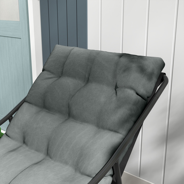 Outsunny Garden Chair Садове крісло з товстою подушкою сидіння, шезлонг з підлокітником вантажопідйомністю до 120 кг, для саду та балкона, сірий