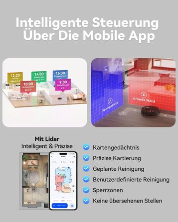 Робот-пилосос Tesvor S8 Pro з функцією миття - 8000Pa, 3в1, LiDAR-навігація, 240 хв роботи, керування через додаток/Alexa, для шерсті тварин, килимів та твердих підлог