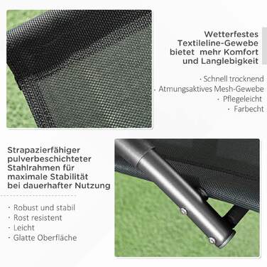 Крісло-гойдалка для саду, розкладне, з підголівником, 155 см x 61 см x 88 см, чорне