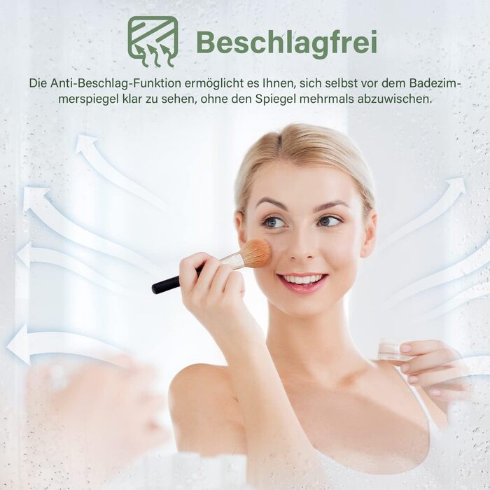 Дзеркало для ванної кімнати Badspiegel 80x60 з підсвічуванням, протизапітнінням LED, 3 колірні температури, IP44, тип C, 60L x 80B см