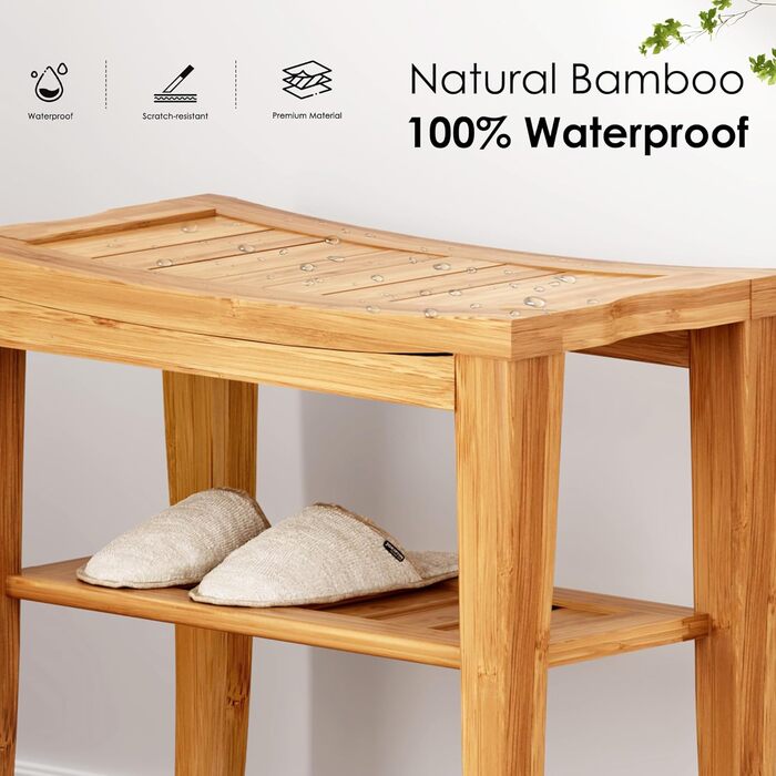 Стілець з бамбука Sogesfurniture – табурет для душу, стілець для ванної, лавка для ванної кімнати, багатоцільовий табурет, 47.5x26x44.5 см, KS-HSJ-04-BH