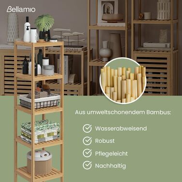 Бамбуковий шафка для ванної кімнати Bellamio Newa Badregal – 5 полиць, 140x33x33 см