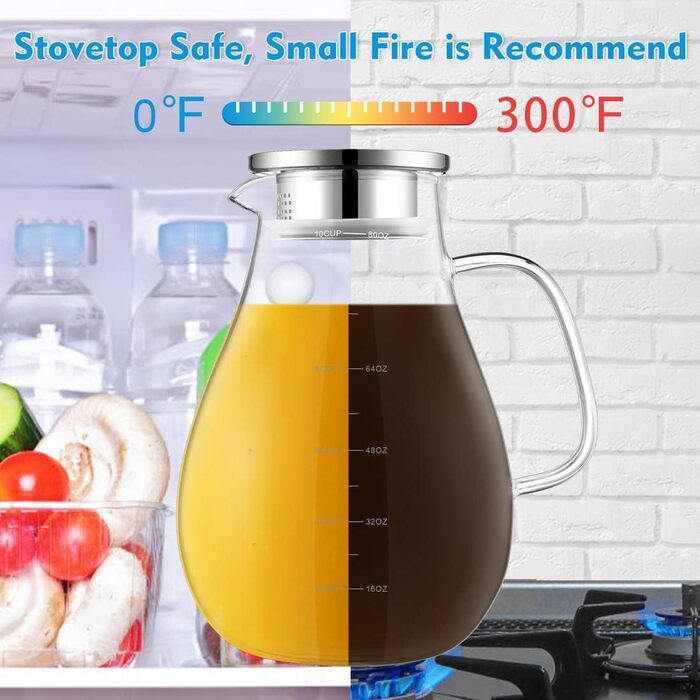 Скляна карафа Veccom 2.4L з кришкою, термостійкий глечик з боросилікатного скла для води, холодного чаю, соку