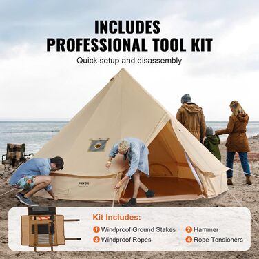 Намет-юрту VEVOR Glockenzelt 3-7м, бавовна TC, для 6-12 осіб, з PVC підлогою, кемпінговий намет