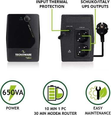 Tecnoware Mini UPS ERA Plus DC: ДБЖ для WiFi/Відеоспостереження, Powerbank 5200mAh, захист від стрибків напруги та відключень до 240 хв (PC/MODEM/VIDEO)