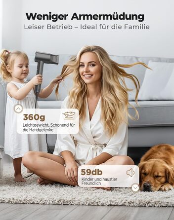 Іонний фен для волосся з дифузором, професійний стайлер 150 000 об/хв, 8 режимів температури з LED-дисплеєм, для кучерявого та густого волосся, чорний