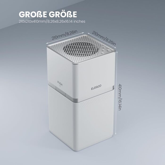 Повітряний фільтр ELEGOO MarsMate: видаляє до 95% TVOC, з датчиком VOC, сумісний з 3D-принтерами ELEGOO Mars 4 Max, Mars 4 DLP, Saturn 3 та Saturn 2 (210x247x410 мм)